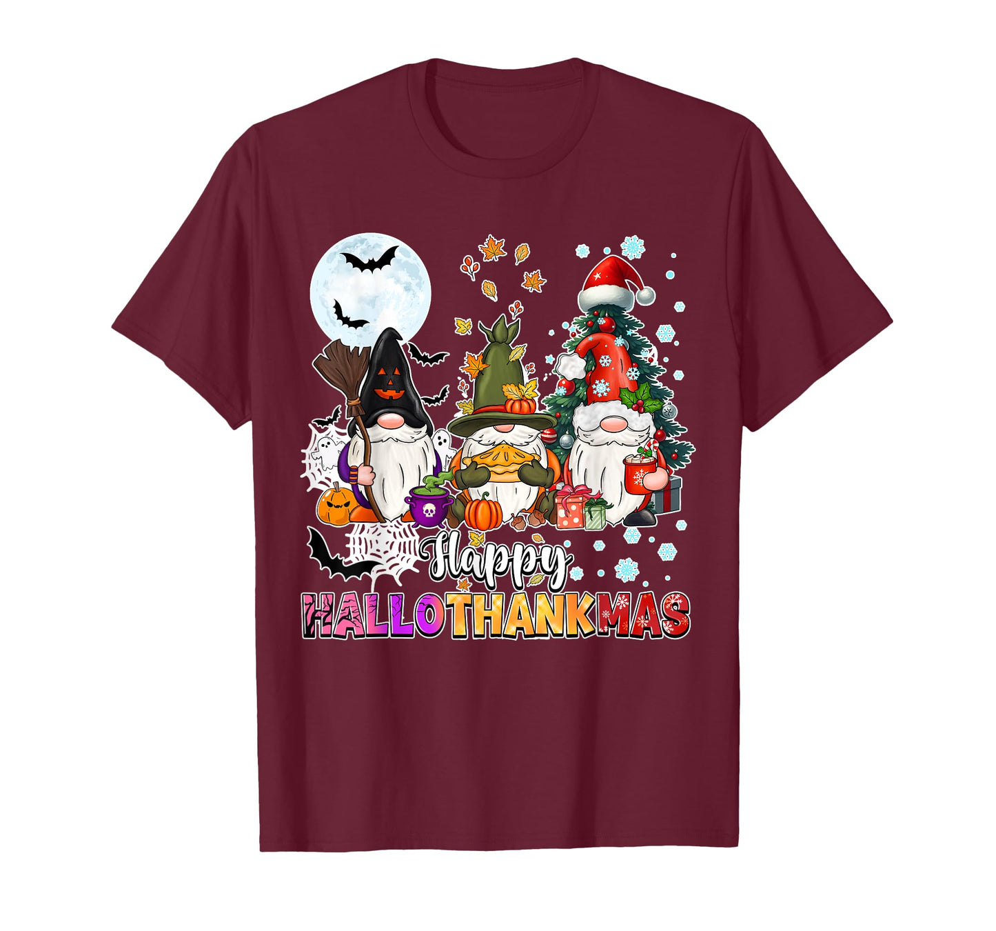 Happy Hallothanksmas Gnomes Lover Funny Halloween Xmas Thank T-Shirt