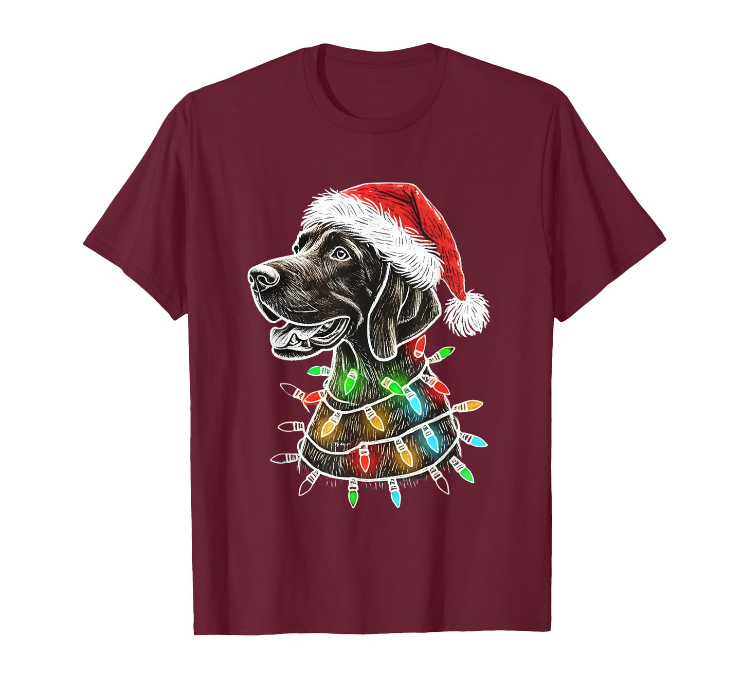 Santa Hat German Shorthaired Christmas Lights Dog's Mom Dad T-Shirt