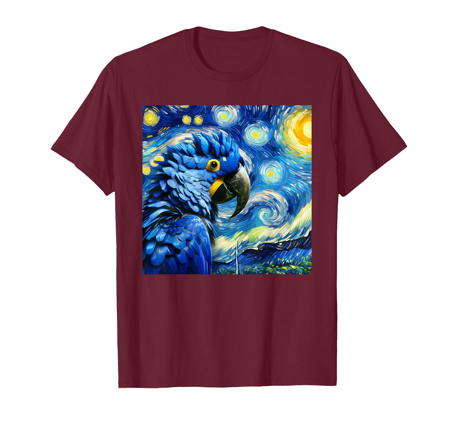 Hyacinth Macaw Parrot Surreal Starry Night Sky Art Van Gogh T-Shirt