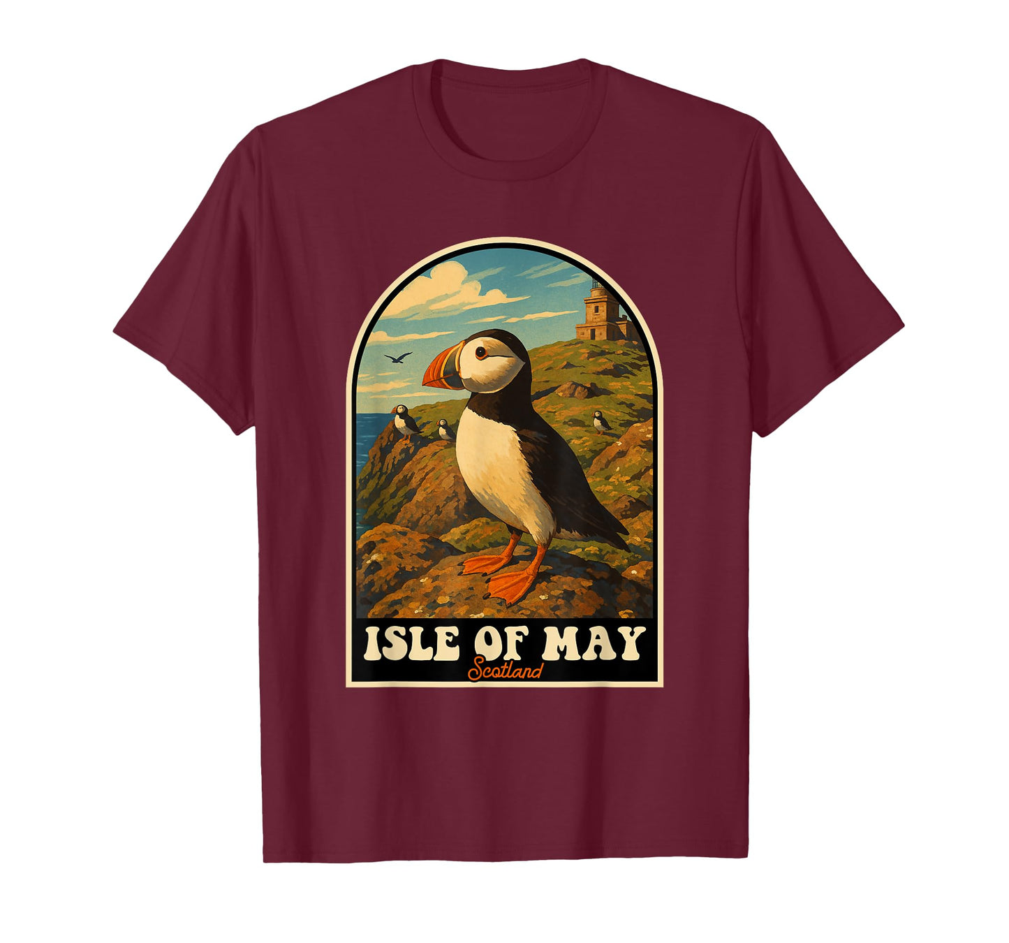 Isle of May Scotland Puffin Coastal Wildlife Art T-Shirt