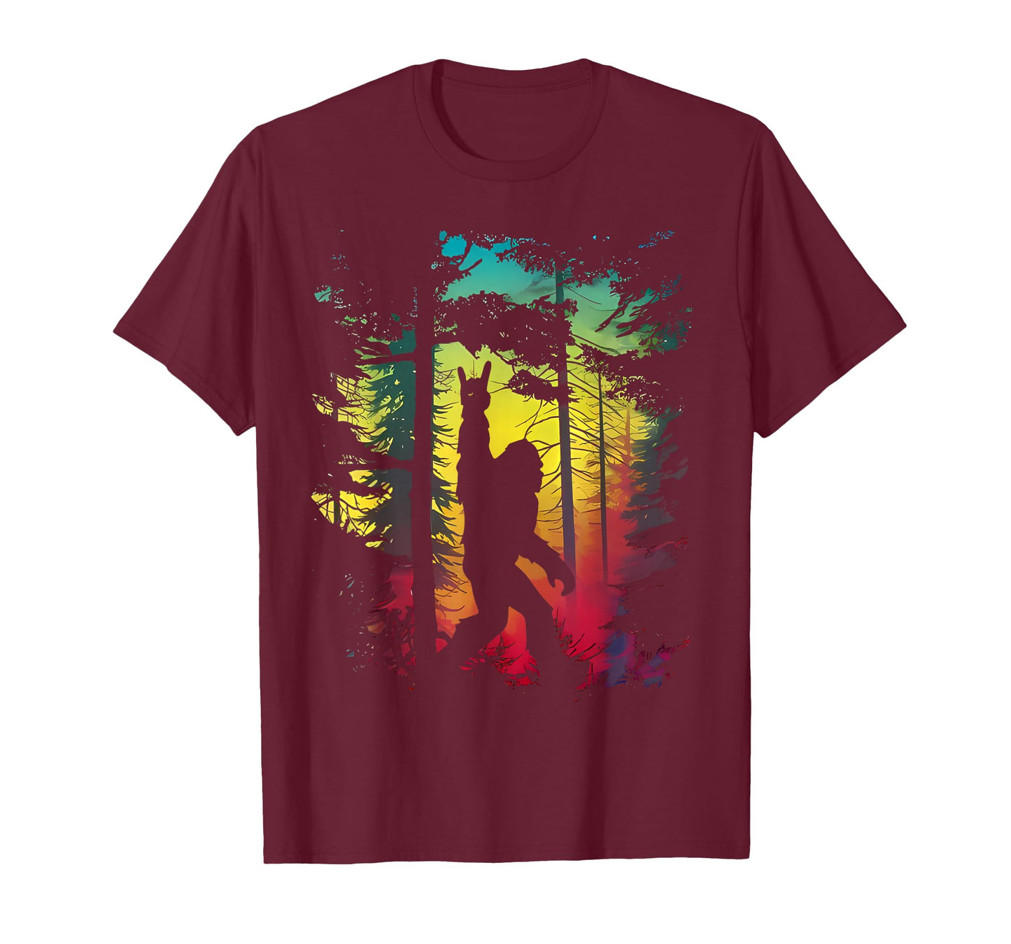 Rock On Bigfoot Sasquatch Loves Rock and Roll Mountain Trees T-Shirt