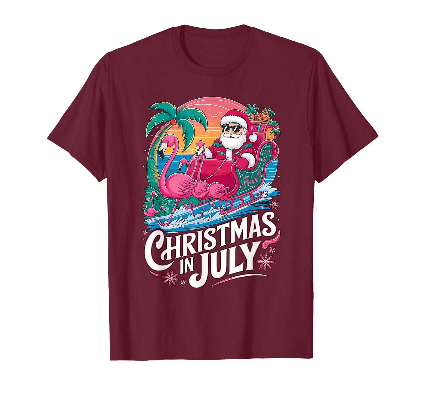 Christmas in July Santa Flamingo Float Summer Beach Vacation T-Shirt