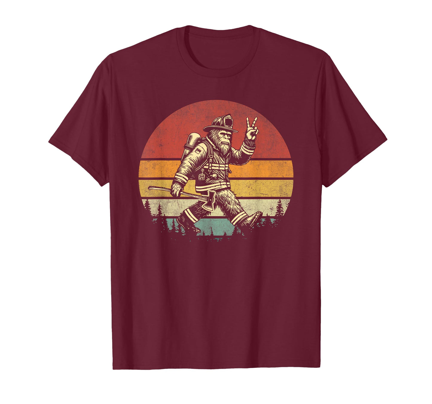 Firefighting Retro Bigfoot Firefighter Sasquatch Fireman T-Shirt