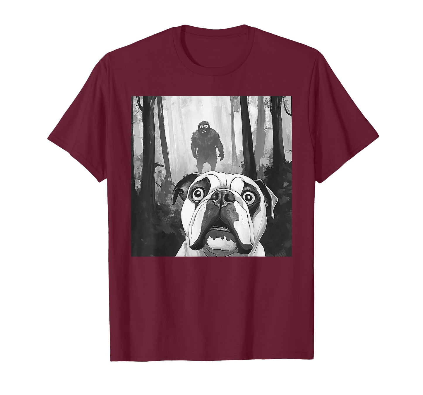 English Bulldog Selfie With Bigfoot Sasquatch Funny T-Shirt