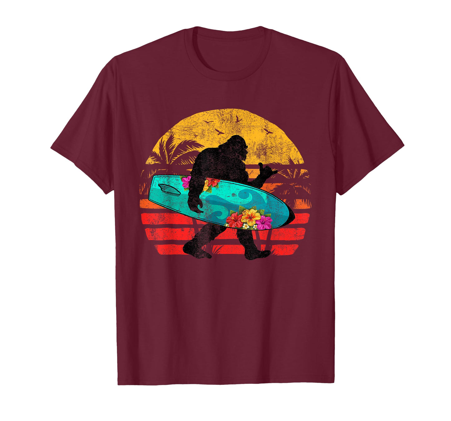 Funny Shaka Aloha Bigfoot Surfing Retro Hawaii Surfer Lover T-Shirt