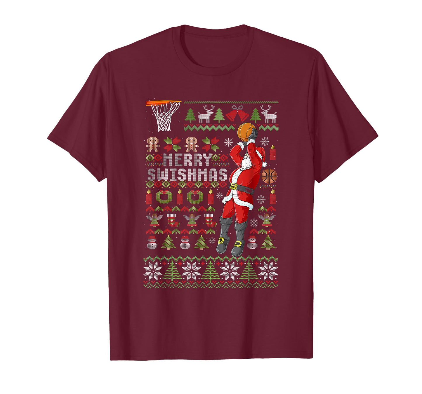 Merry Swishmas Ugly Christmas Sweater Basketball Xmas Pajama T-Shirt