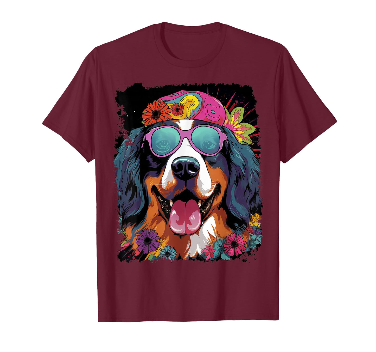 Pop Art Bernese Mountain Dog Flower Love Peace T-Shirt
