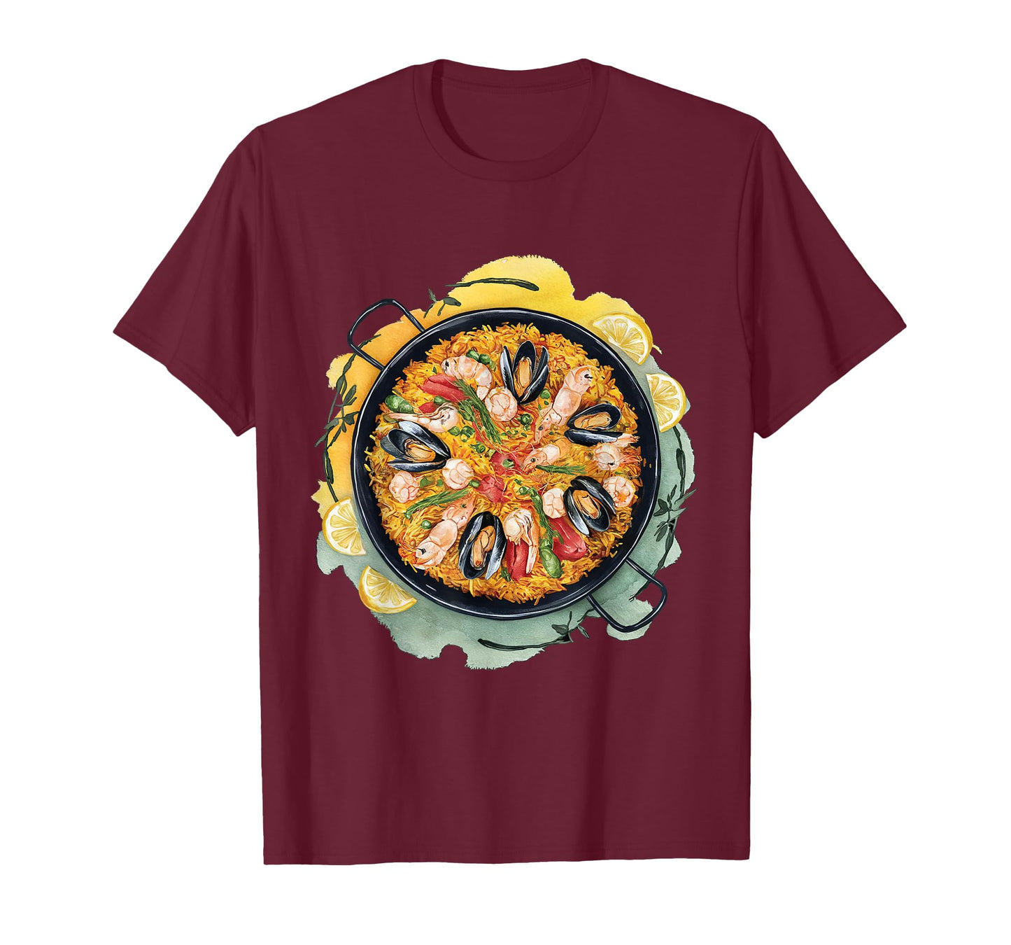 Watercolor Classic Paella saffron rice shrimp chicken pepper T-Shirt