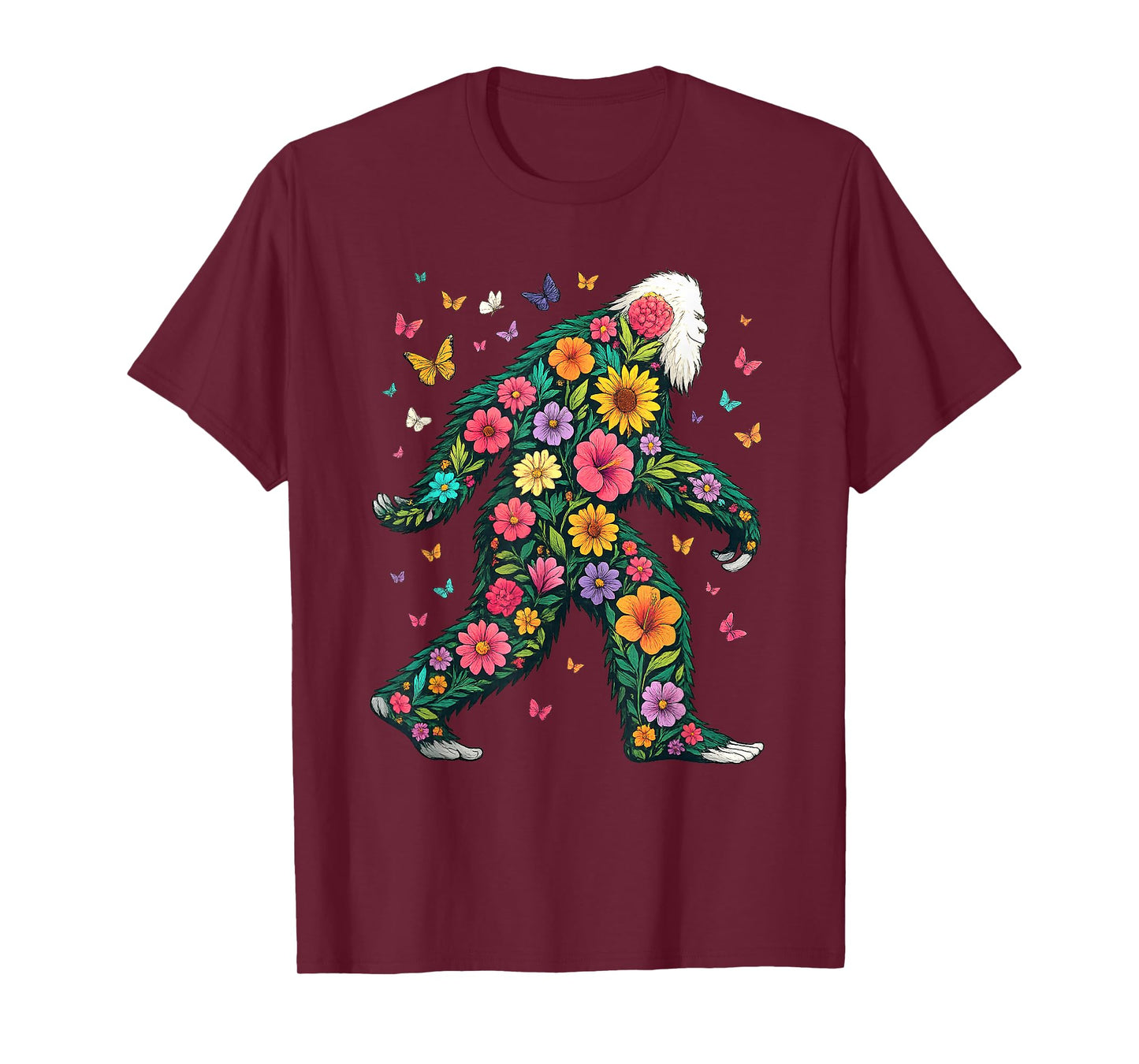 Floral Bigfoot Sasquatch Retro Colorful Flowers Gifts Funny T-Shirt