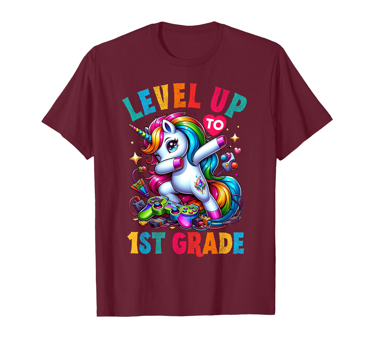 Unicorn video games back to School 1st grade Girls Level up T-Shirt