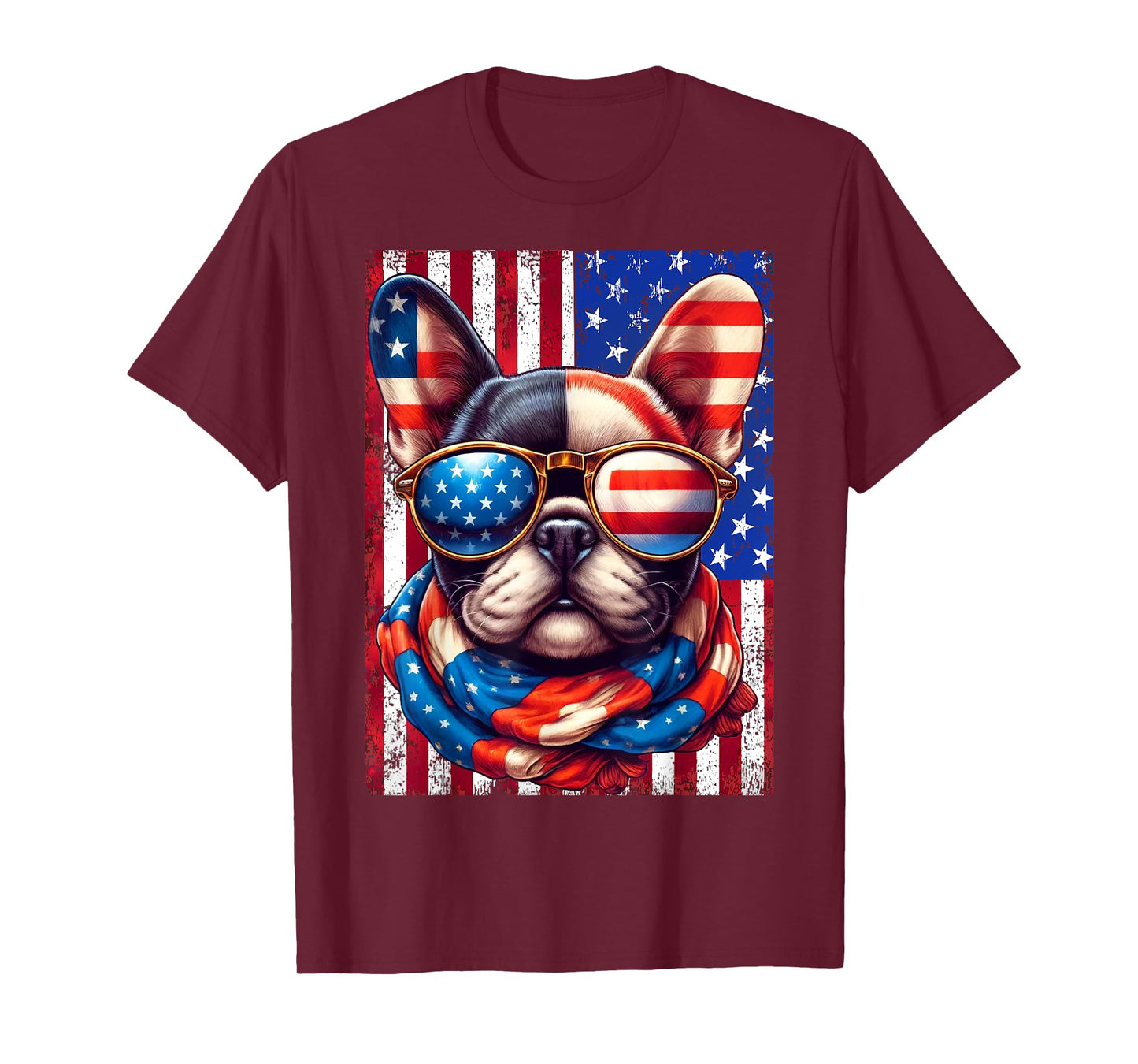 French Bulldog USA Flag Sunglasses 4th of July Patriotic Dog T-Shirt