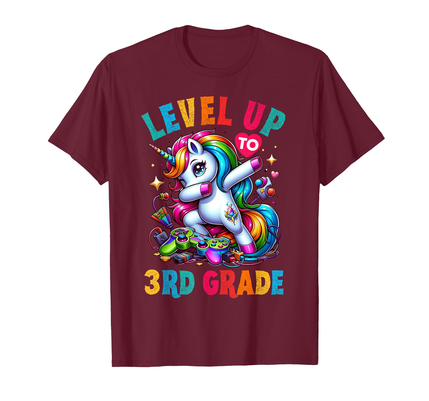 Unicorn video games back to School 3rd grade Girls Level up T-Shirt