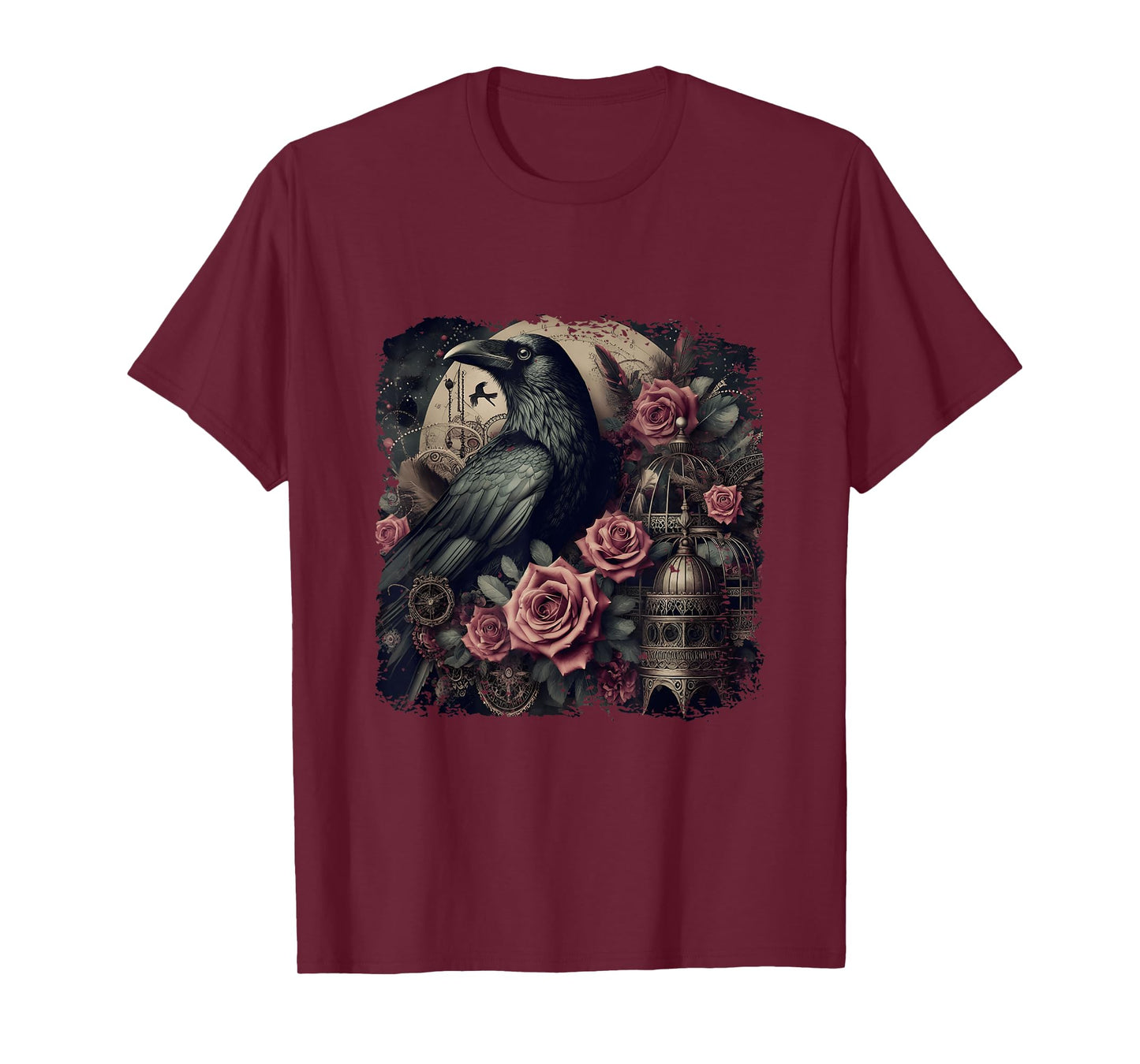 Gothic Raven Rose Enchanted Vintage Floral Crow Halloween T-Shirt
