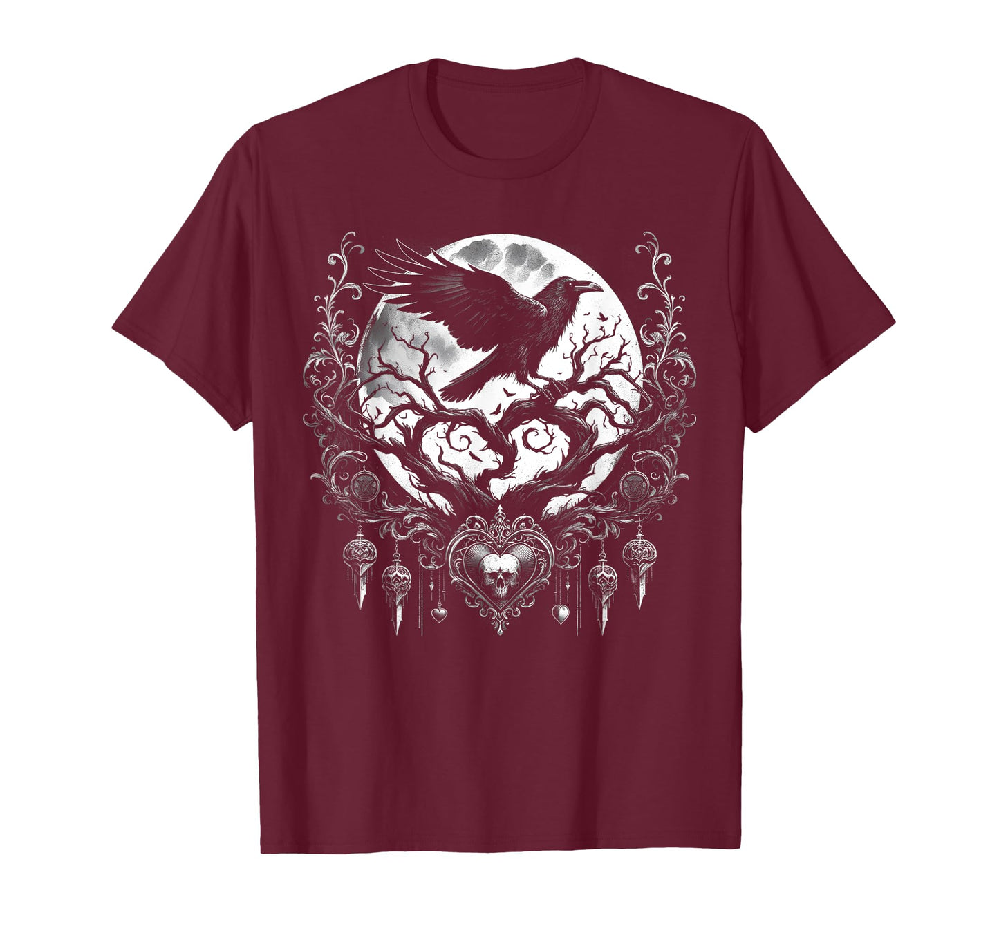 Women Mystical Raven Tree Love Gothic Dark Fantasy Crow Moon T-Shirt