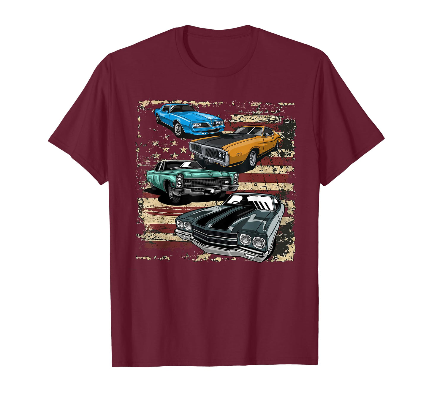 Classic Car American Muscle Cars USA Flag Vintage July 4th T-Shirt