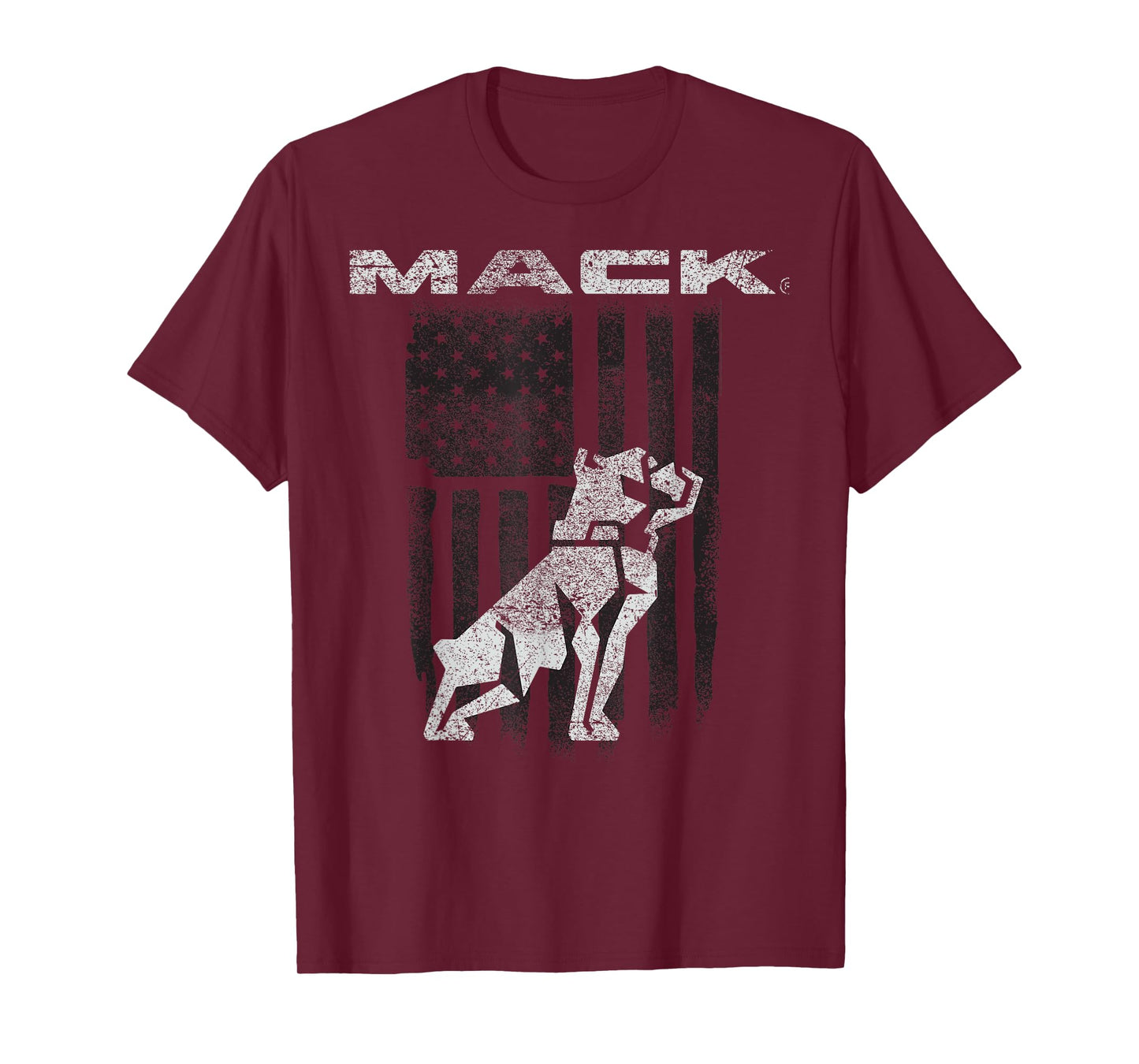 Mack Trucks Mack The Bulldog Logo with American Flag Trucker T-Shirt