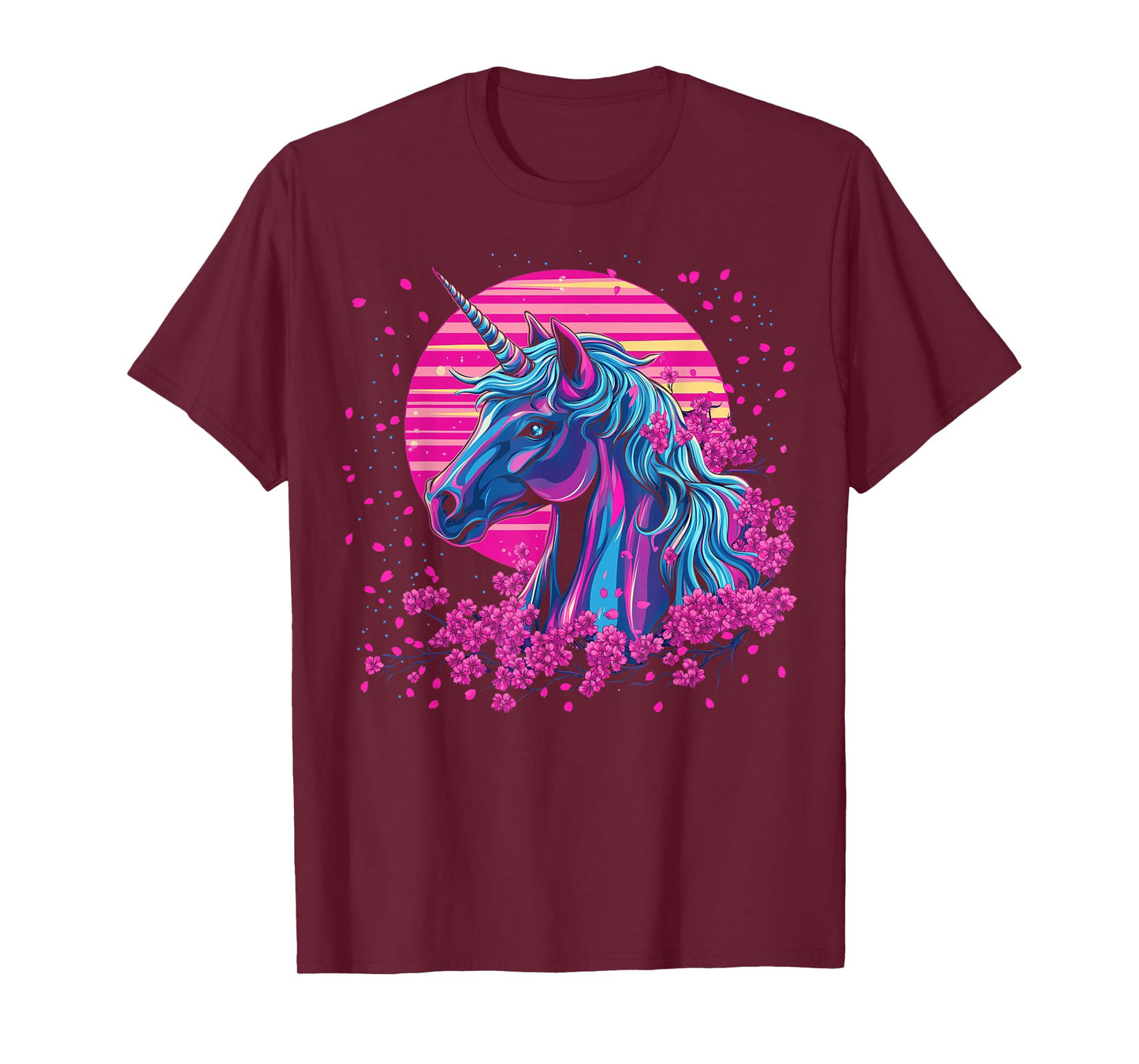 Vaporwave Unicorn Cherry Blossoms Retro Synthwave Aesthetic T-Shirt