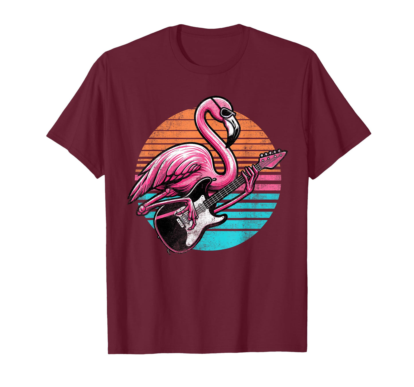 Vintage Style Flamingo Playing Guitar Rock And Roll Retro T-Shirt
