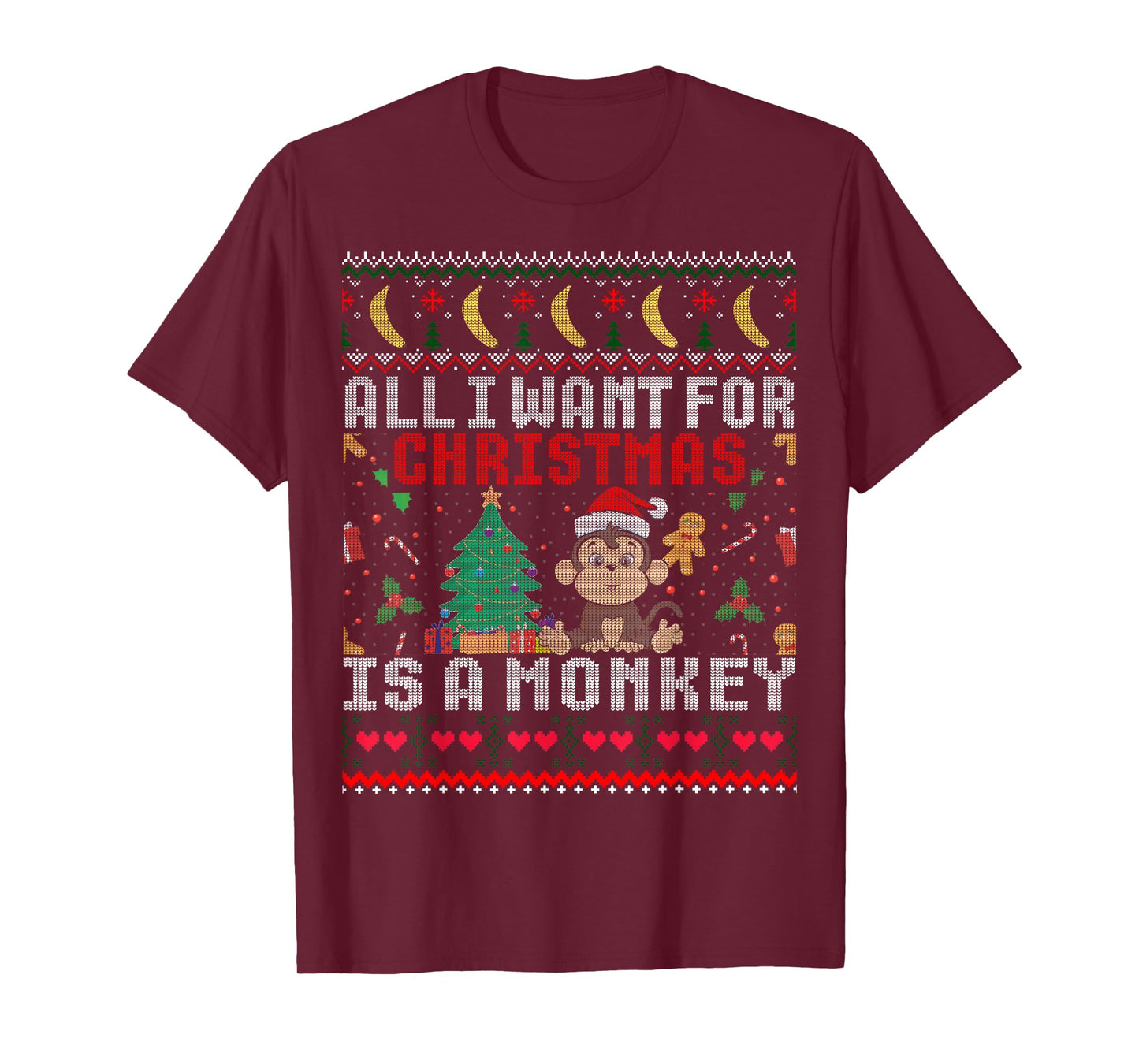 I Want For Christmas Is A Monkey Boy Girl Gift Ugly Sweater T-Shirt