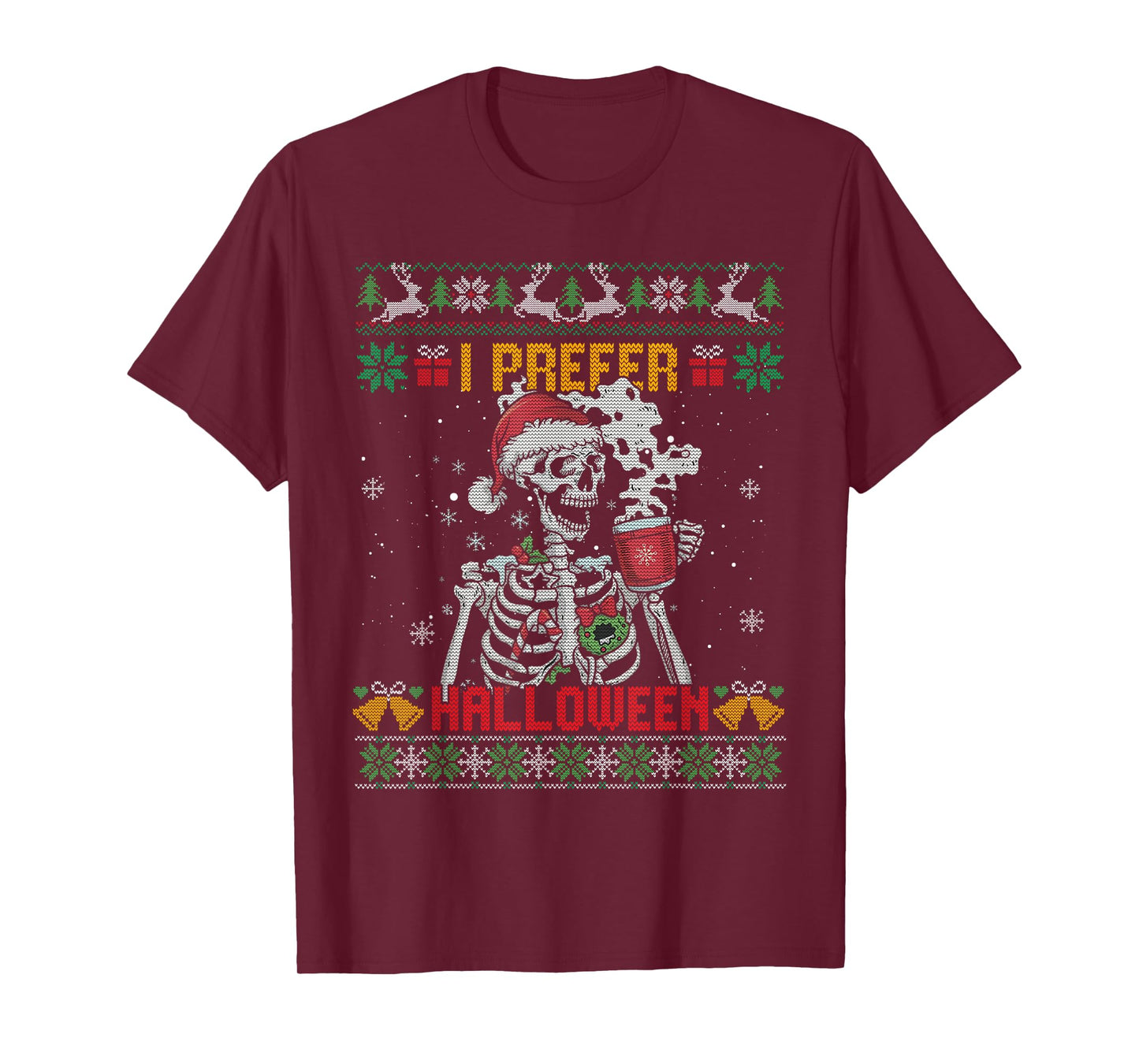 I Prefer Halloween Skeleton Ugly Christmas Sweater Cute Xmas T-Shirt