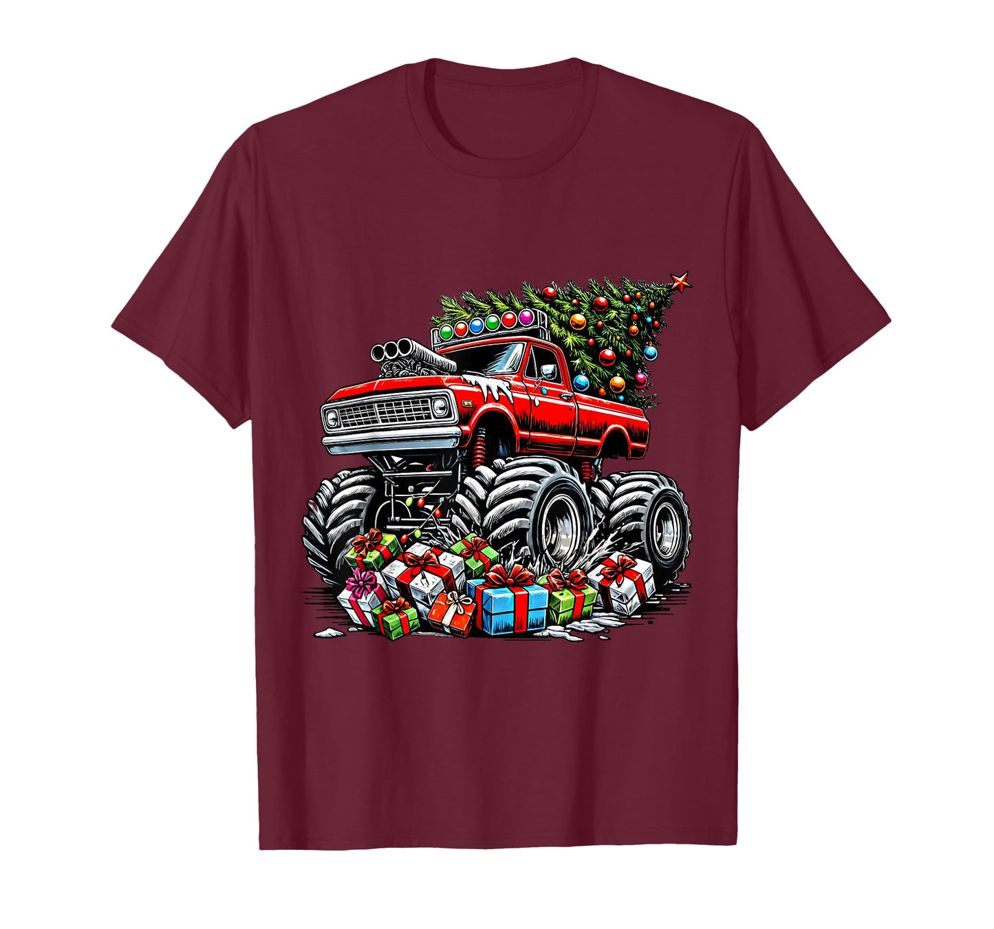 Monster Truck Crushing Christmas Tree Boys Kids Toddler T-Shirt