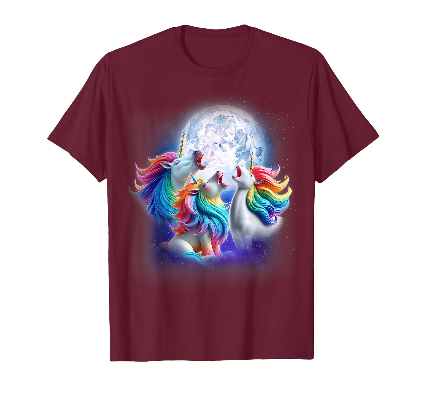 3 Unicorns Howling At The Moon Funny Mythical Unicorn Lover T-Shirt