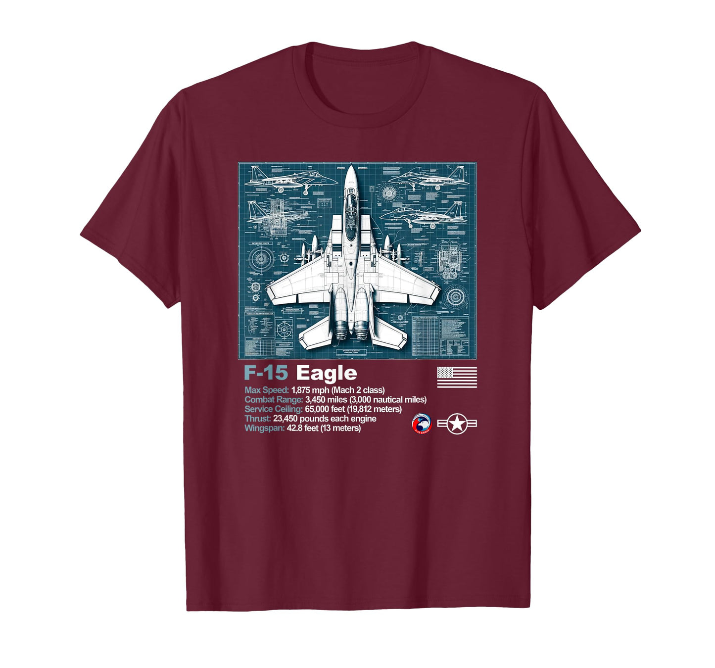 F15 Fighter Jet Blueprint Technical Drawings and Specs T-Shirt