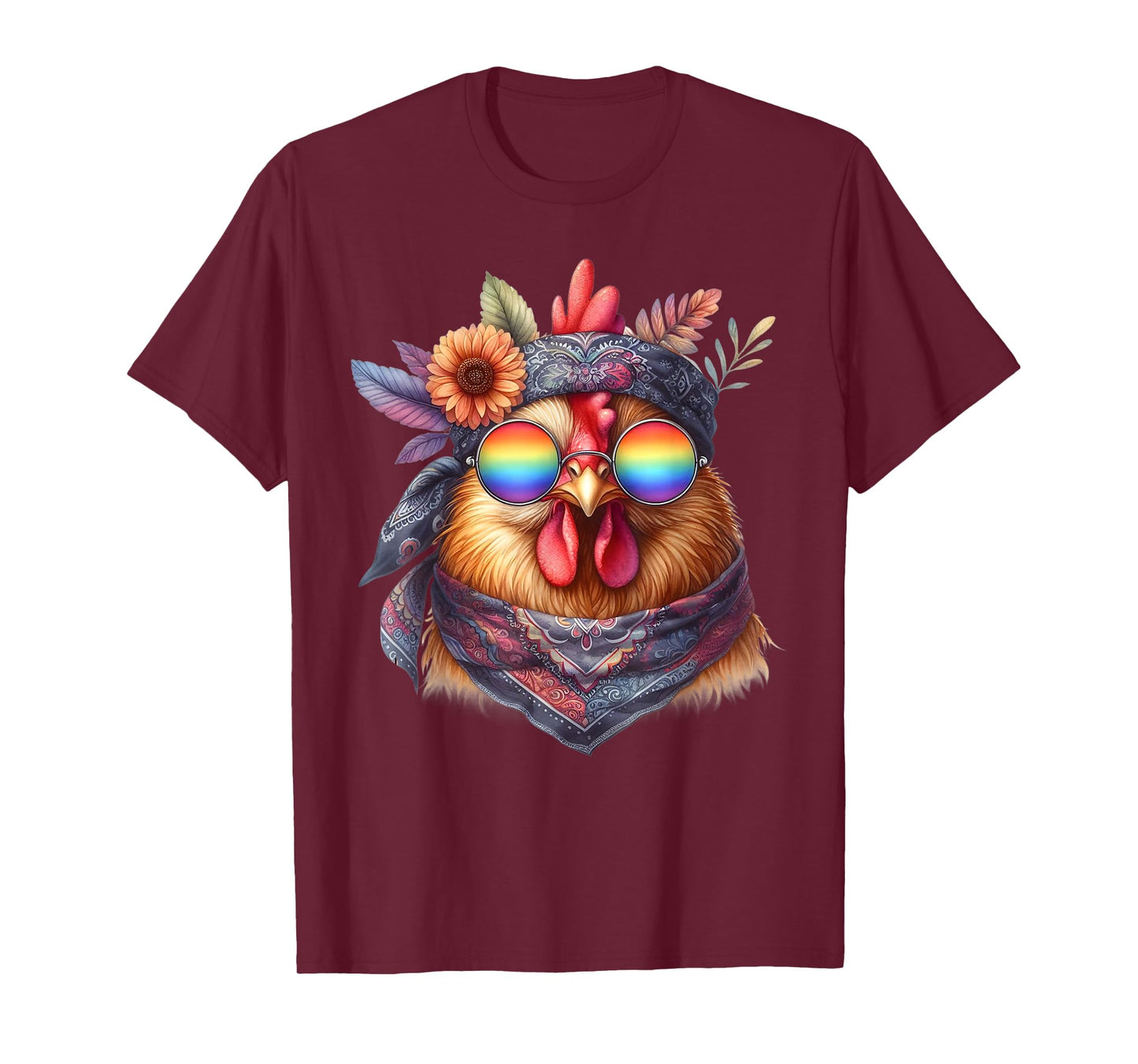 Cute Hippie Chicken with Glasses and Bandana T-Shirt