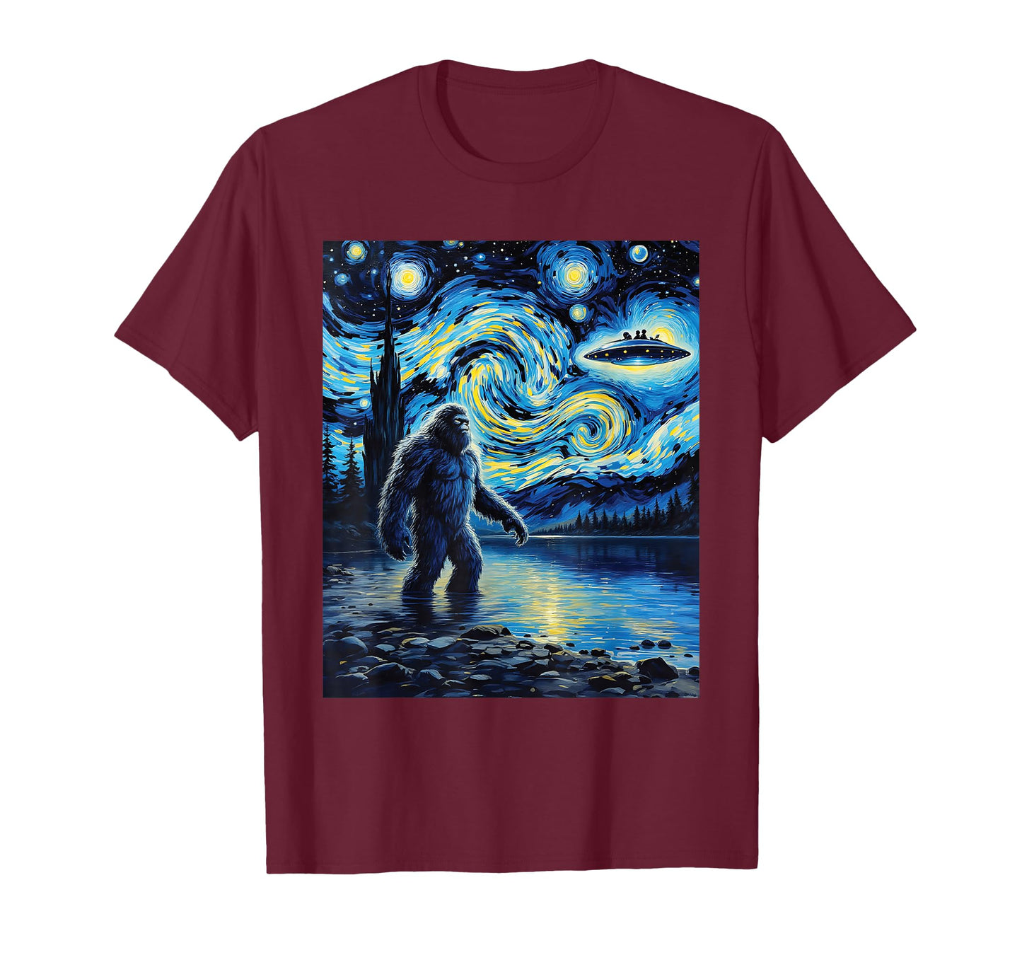 Bigfoot UFO Extraterrestrial Encounter Adventure Van Gogh T-Shirt