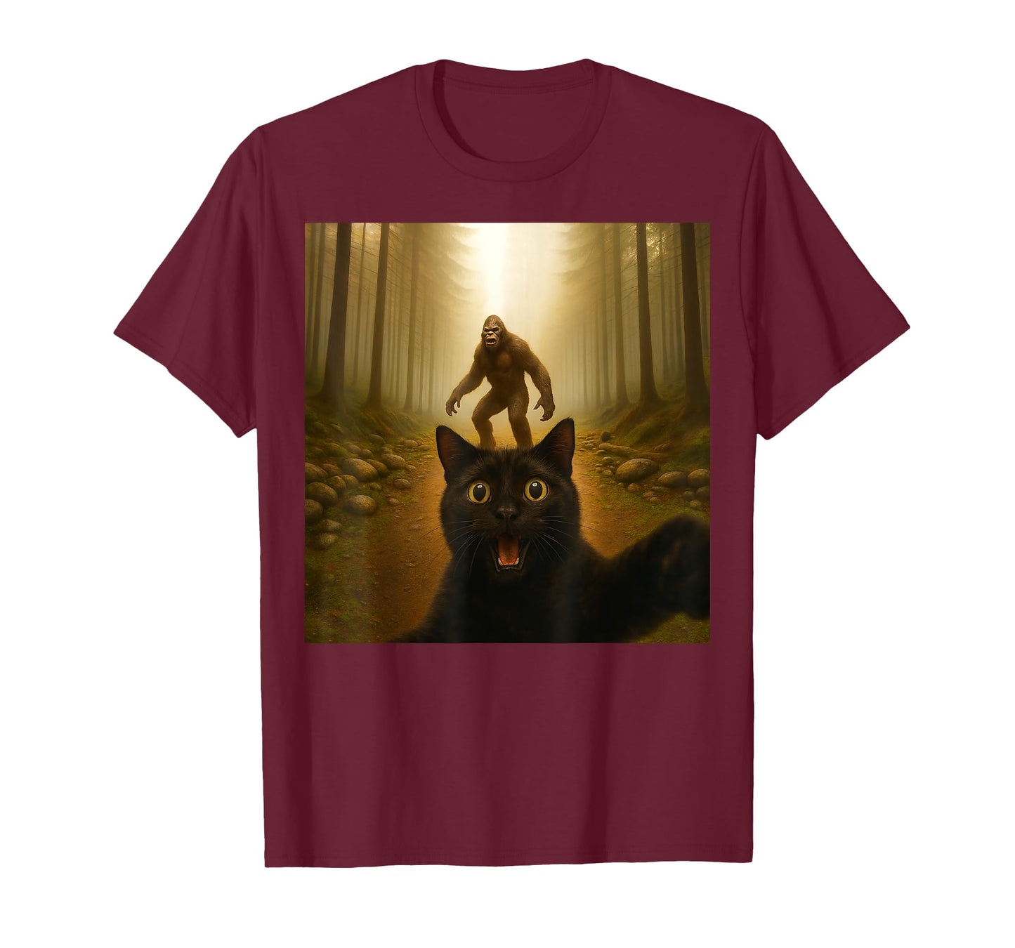 Cat Selfie with Bigfoot Funny Cats Gifts for Men Women Kid T-Shirt