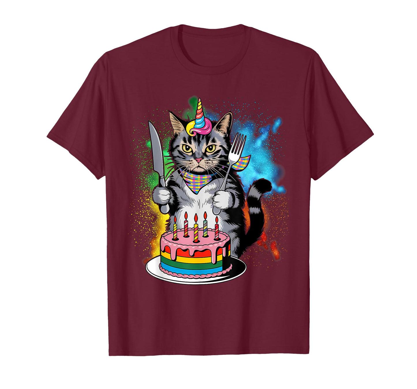Funny Cat Unicorn with A Birthday Cake T-Shirt