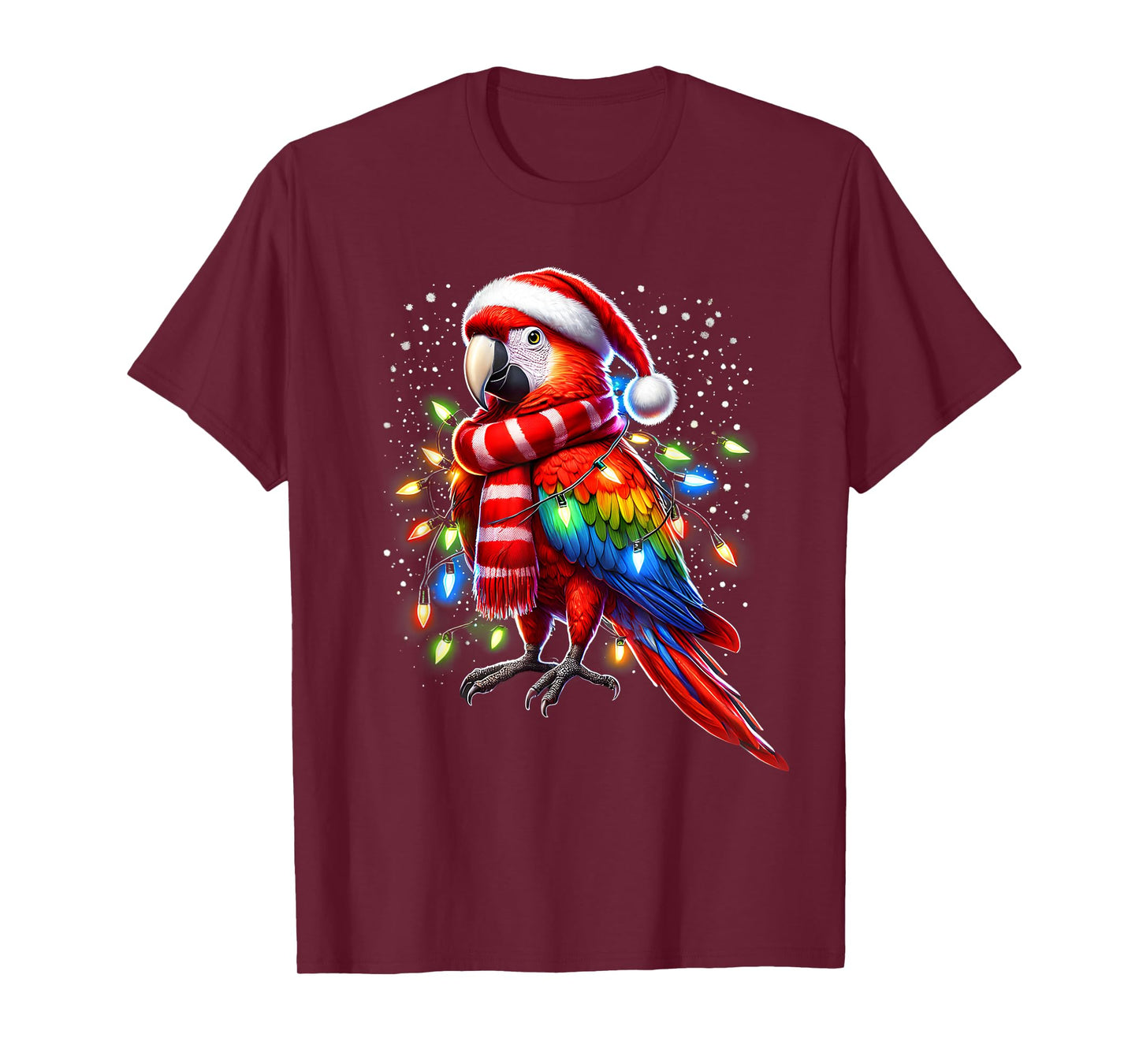 Funny Scarlet Macaw Christmas Tree Lights Xmas Parrot Lover T-Shirt