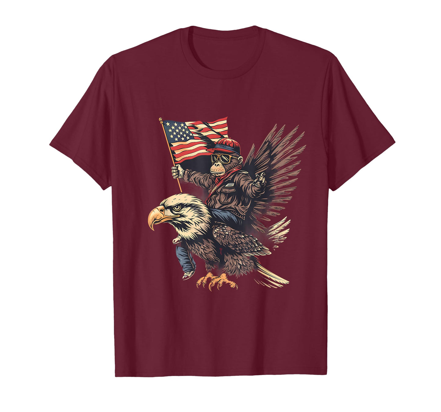 Funny Monkey Bald Eagle USA American Flag Fourth Of July T-Shirt for Women Kids Men