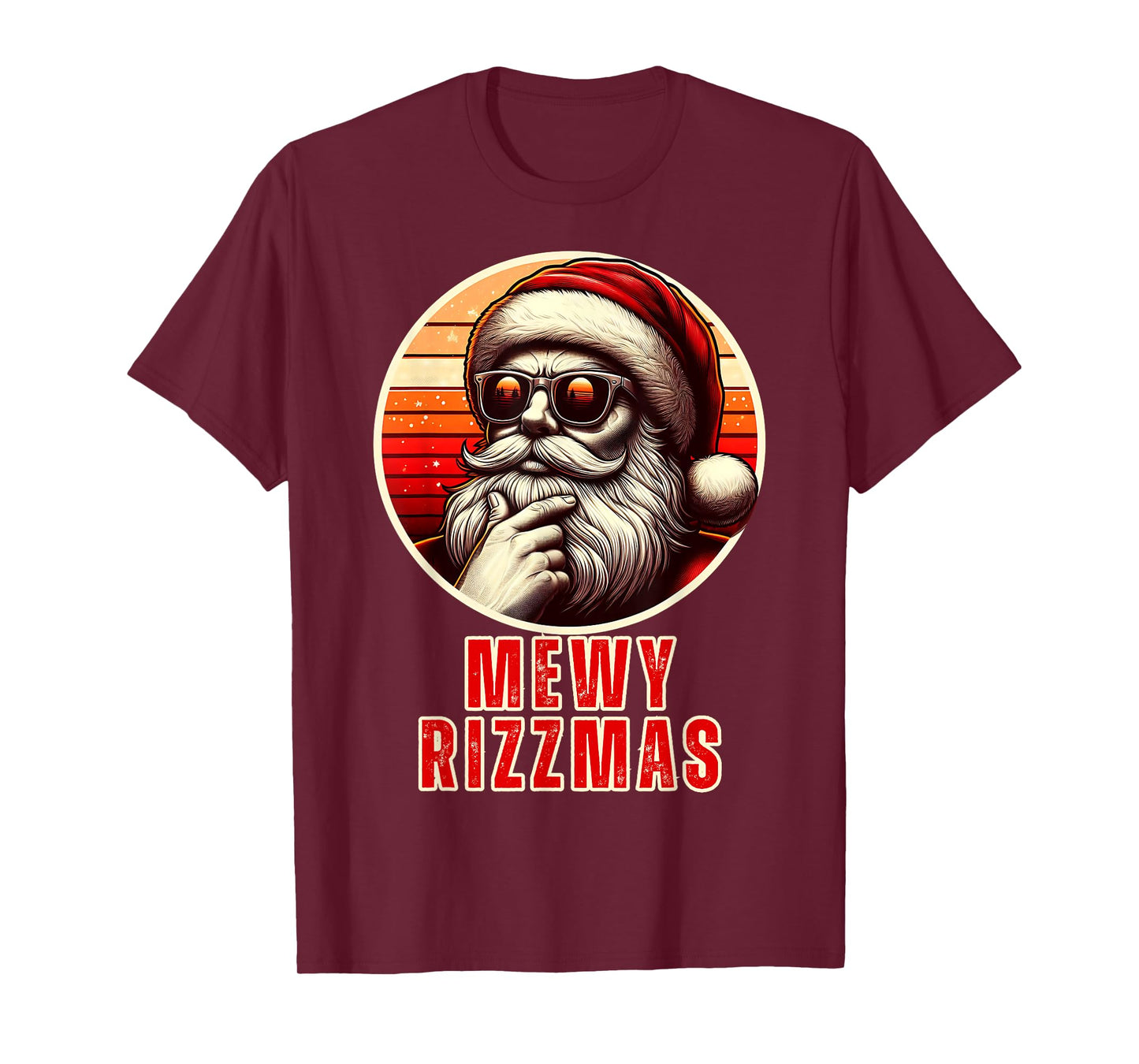 Mewy Rizzmas Funny Santa Mewing Joke Rizz Mens Christmas T-Shirt