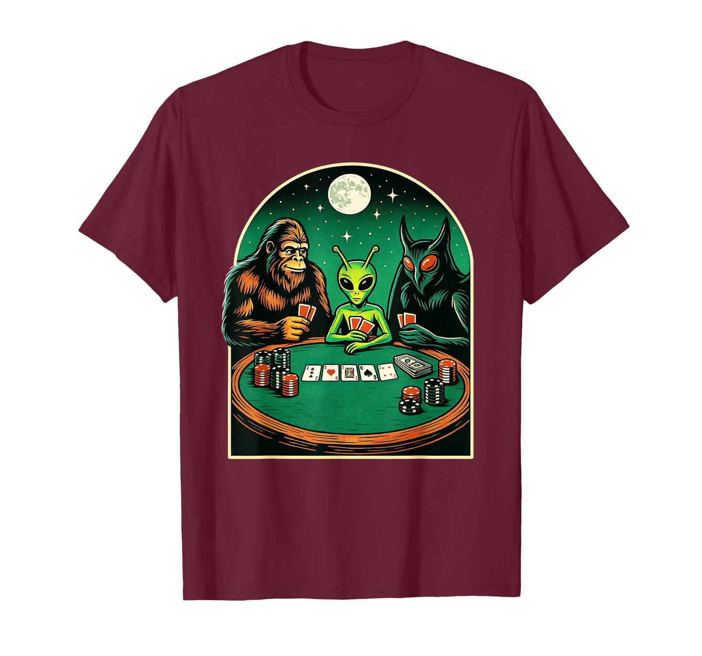 Poker Shirt Men Women Bigfoot Alien Mothman Playing Poker T-Shirt