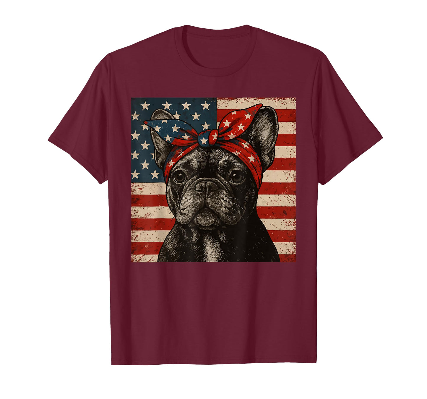 Frenchie Bow Dog Patriotic 4th of July Men Women Kids T-Shirt