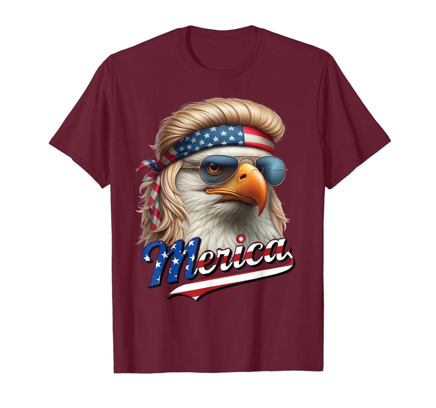 Bald Eagle Merica 4th July Eagle Blonde Mullet Funny Man T-Shirt