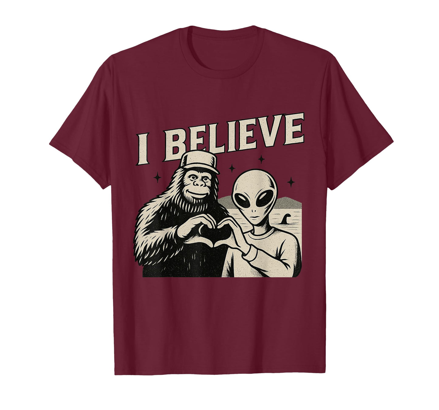 Vintage I Believe Funny Bigfoot Alien Loch Ness Cryptid T-Shirt