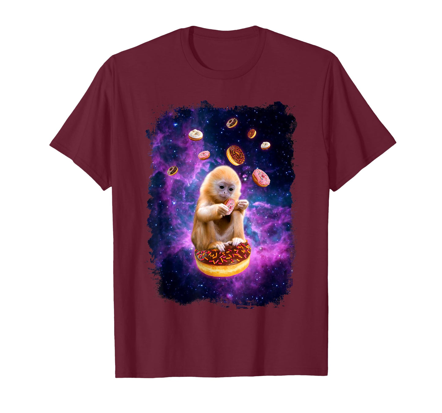 Monkey Eating Donuts in Space Tee - Funny Animal Monkey Tee T-Shirt