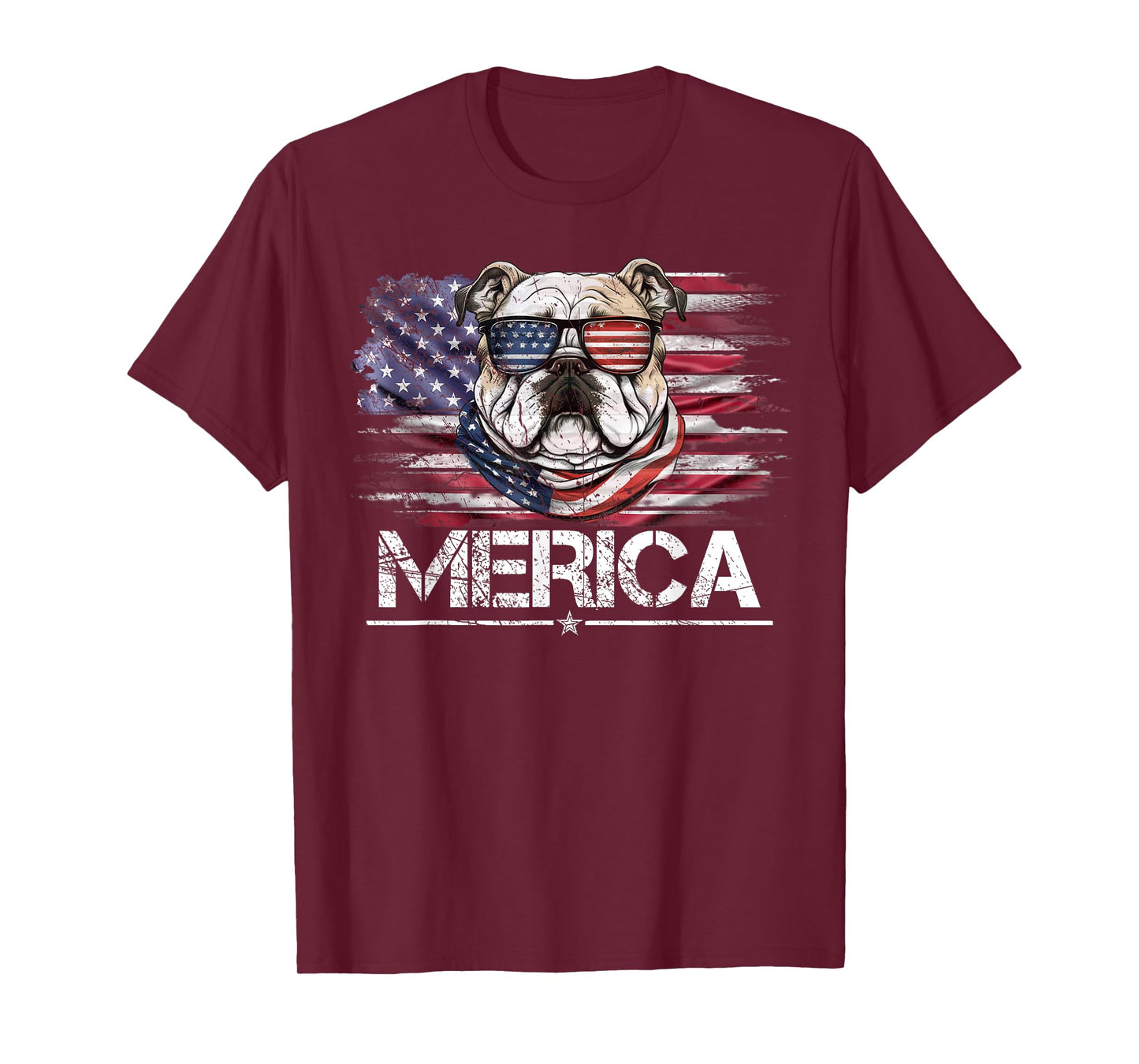 Vintage Bulldog Dog, Merica Bulldog Dog USA Flag Funny T-Shirt for Women Kids Men