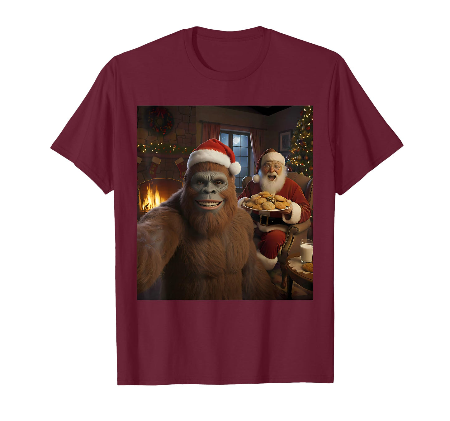 Bigfoot Selfie with Santa Claus Funny Christmas Meme T-Shirt
