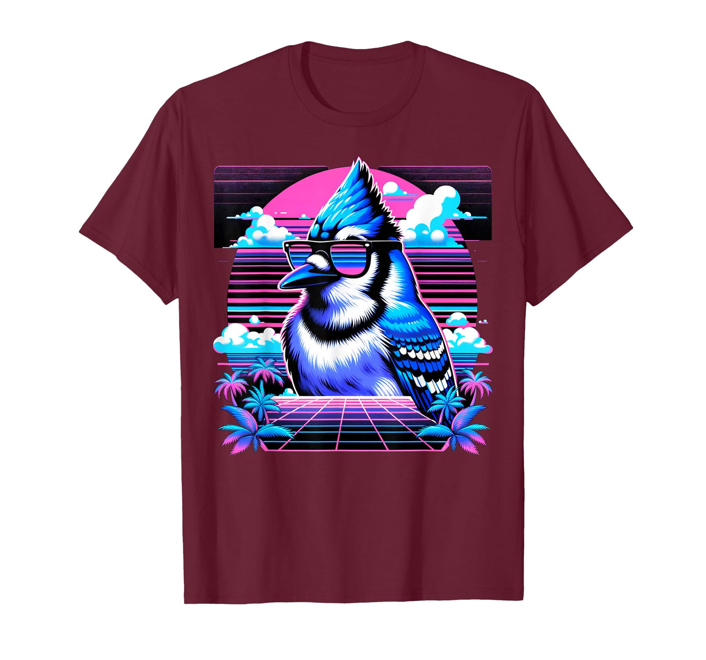 Cool Blue Jay Bird 80s Retrowave 90s Vaporwave Blue Jay Bird T-Shirt