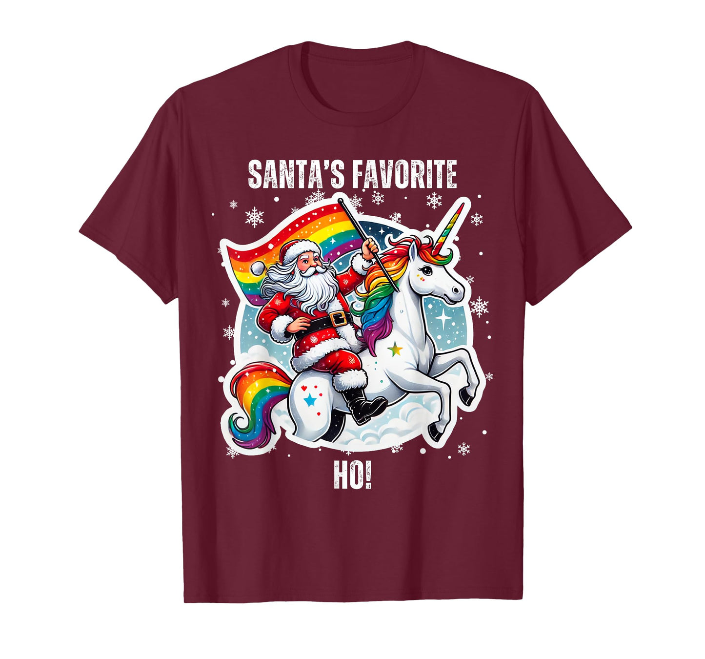 Gay Santa Riding Unicorn Favorite Ho Funny LGBT Christmas T-Shirt