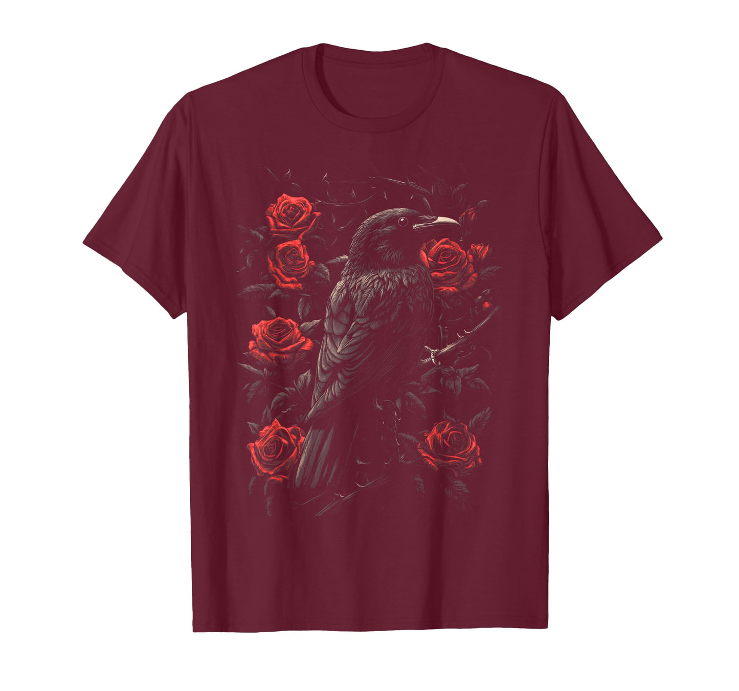Raven Bird Gothic Kids Crow Roses Nature Floral T-Shirt