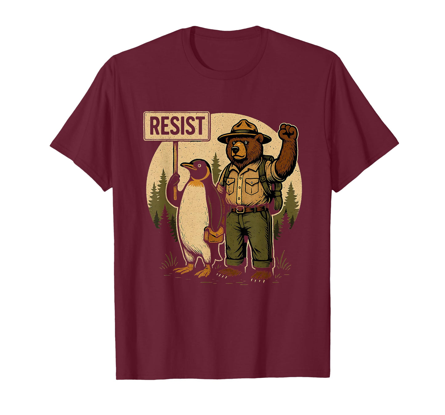 Funny Resist Forest Bear and Penguin Protest Against Tariffs T-Shirt