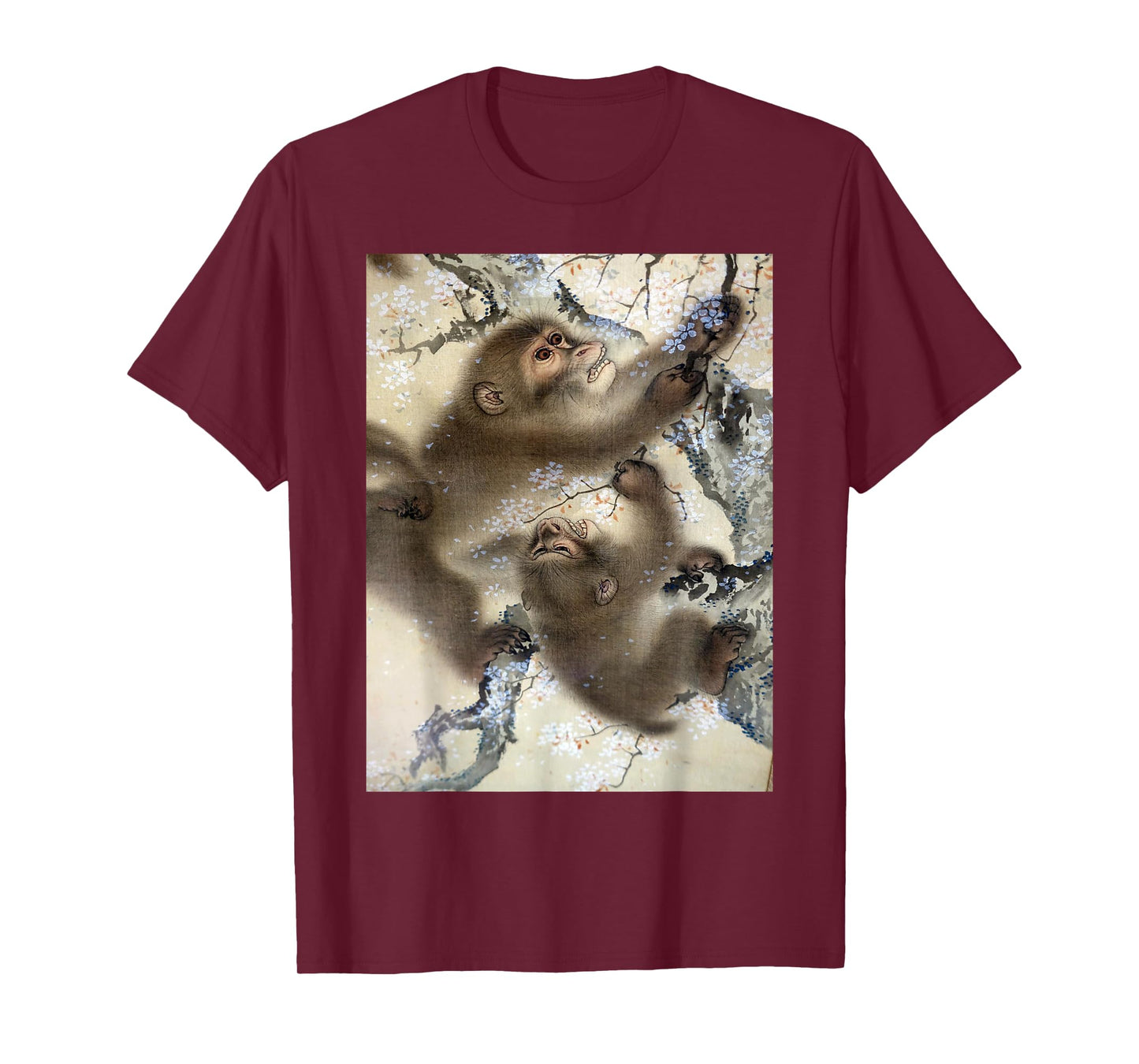 Monkeys In Cherry Blossom Tree Japanese Art Woodblock Tee
