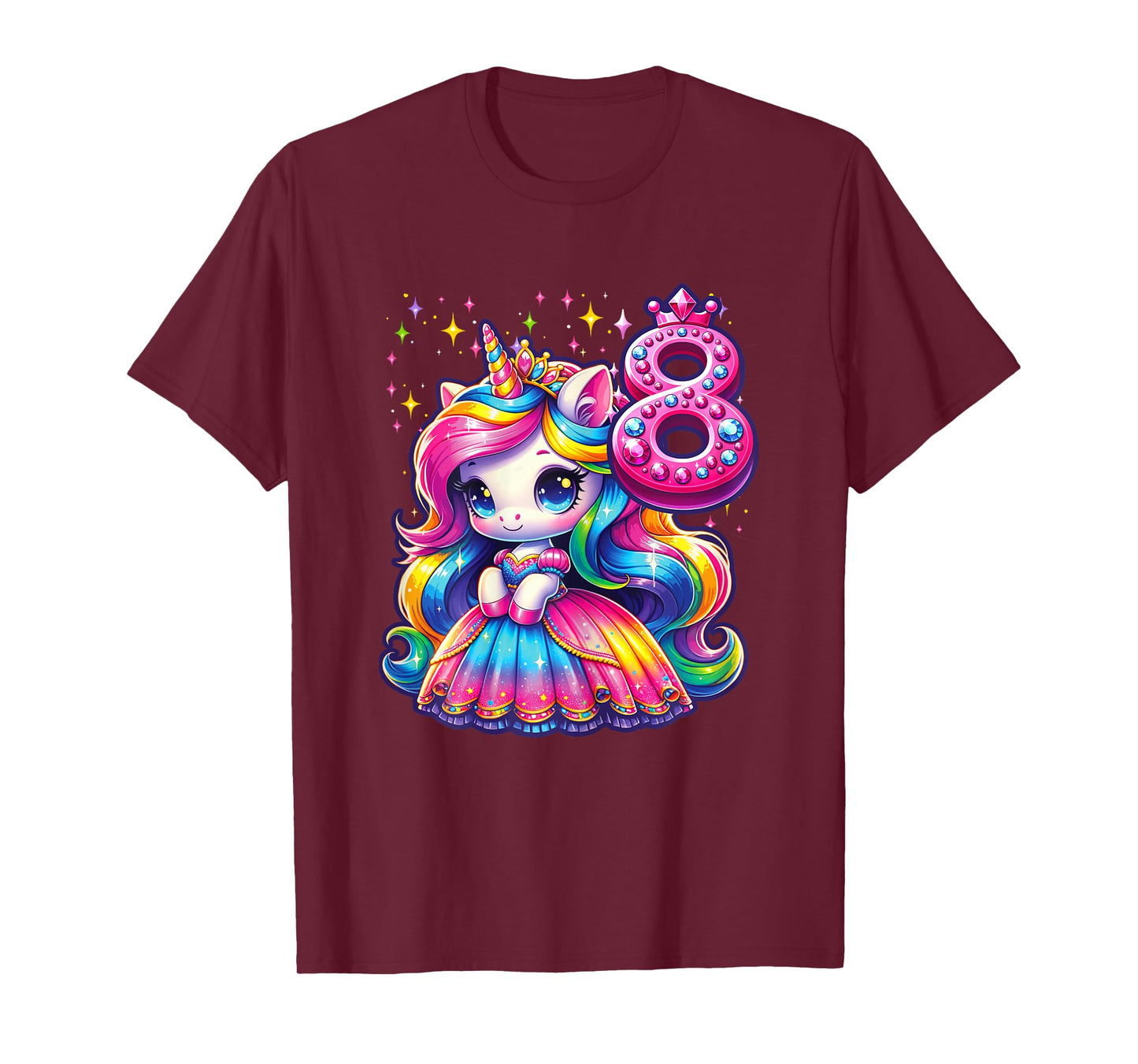Unicorn Princess 8th Birthday 8 Year Old Party Girl Outfit T-Shirt