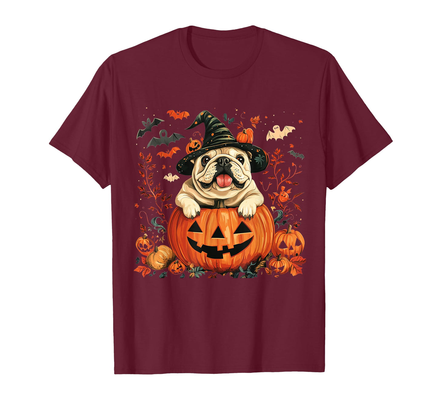 English Bulldog Pumpkin Halloween Thanksgiving Men Women Dog T-Shirt