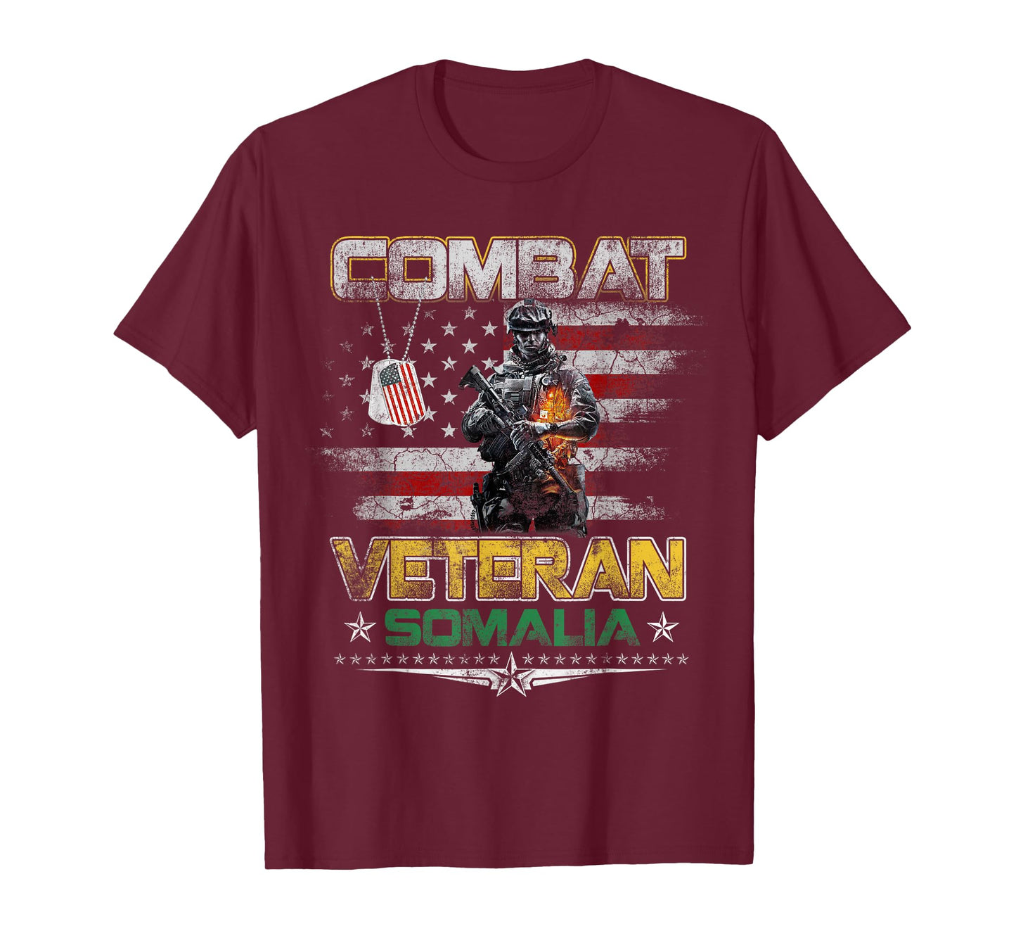 Combat Veteran Somalia Military Vintage Flag Veterans Day T-Shirt