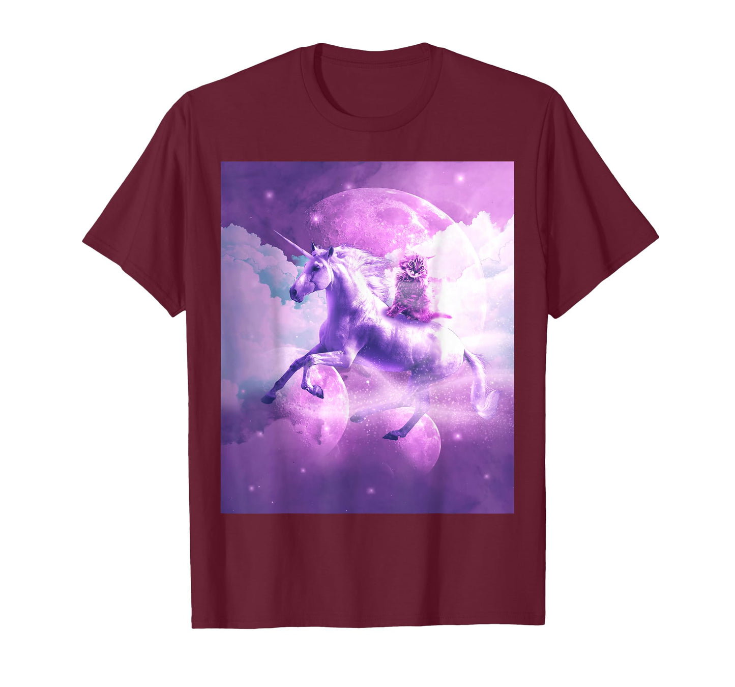 Kitty Cat Riding On Flying Space Galaxy Unicorn T-Shirt